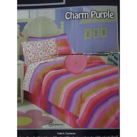 CHARM PURPLE Sz FULL Room In A Cube 11Pc Comforter Shams Sheets Valences Set $14 - Picture 3 of 8